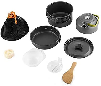 Qtiwe Utensilios de Cocina para Acampar (Camping Cookware Outdoor Libre), Ollas de Aluminio Ligero Plegables
