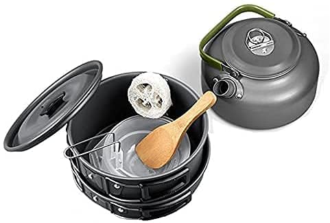 Qtiwe Utensilios de Cocina para Acampar (Camping Cookware Outdoor Libre), Ollas de Aluminio Ligero Plegables