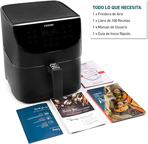 Cosori Freidora de Aire 5.5L, Interior Metรกlico, Calefacciรณn Uniforme, 100 Recetas, 1700W