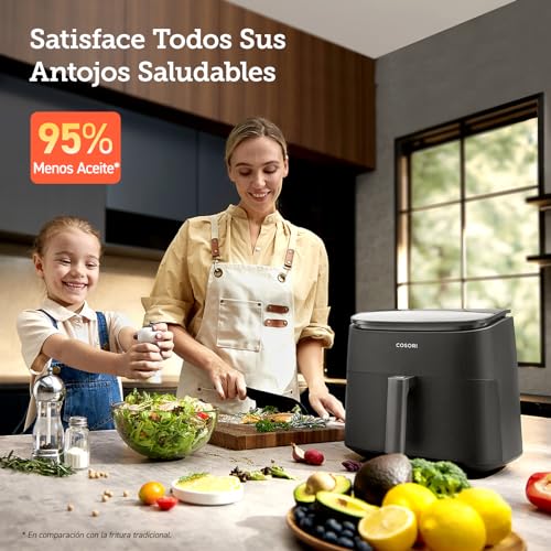 Cosori Freidora de Aire Turbo Blaze 6L, Interior Metálico, Motor DC Exclusivo, 46% Más Rápida, 30°C-230°C, Programas Completos, 27dB Silencioso
