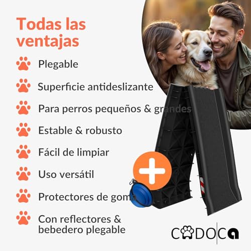 CADOCA® Rampa para Perros Coche, Plegable, 156x40cm, 90 KG Capacidad, Ligera, Antideslizante