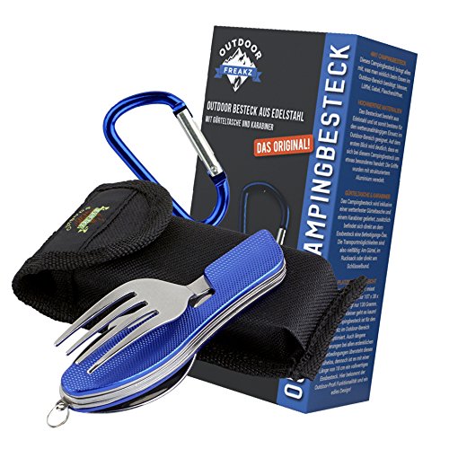 OUTDOOR FREAKZ Cubiertos Plegables para Cámping, Acero Inoxidable, con Bolsa de Neopreno