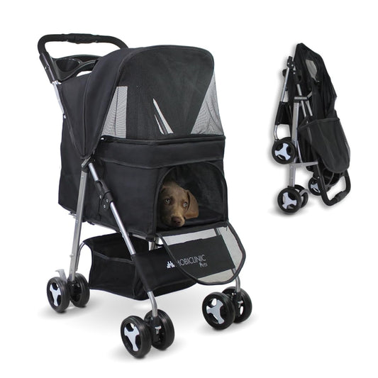 Mobiclinic® pets Carrito Plegable (Zuma), para Perros Pequeños/Senior, Hasta 15 kg, Ruedas 360º con Frenos, Cesta XXL, Negro