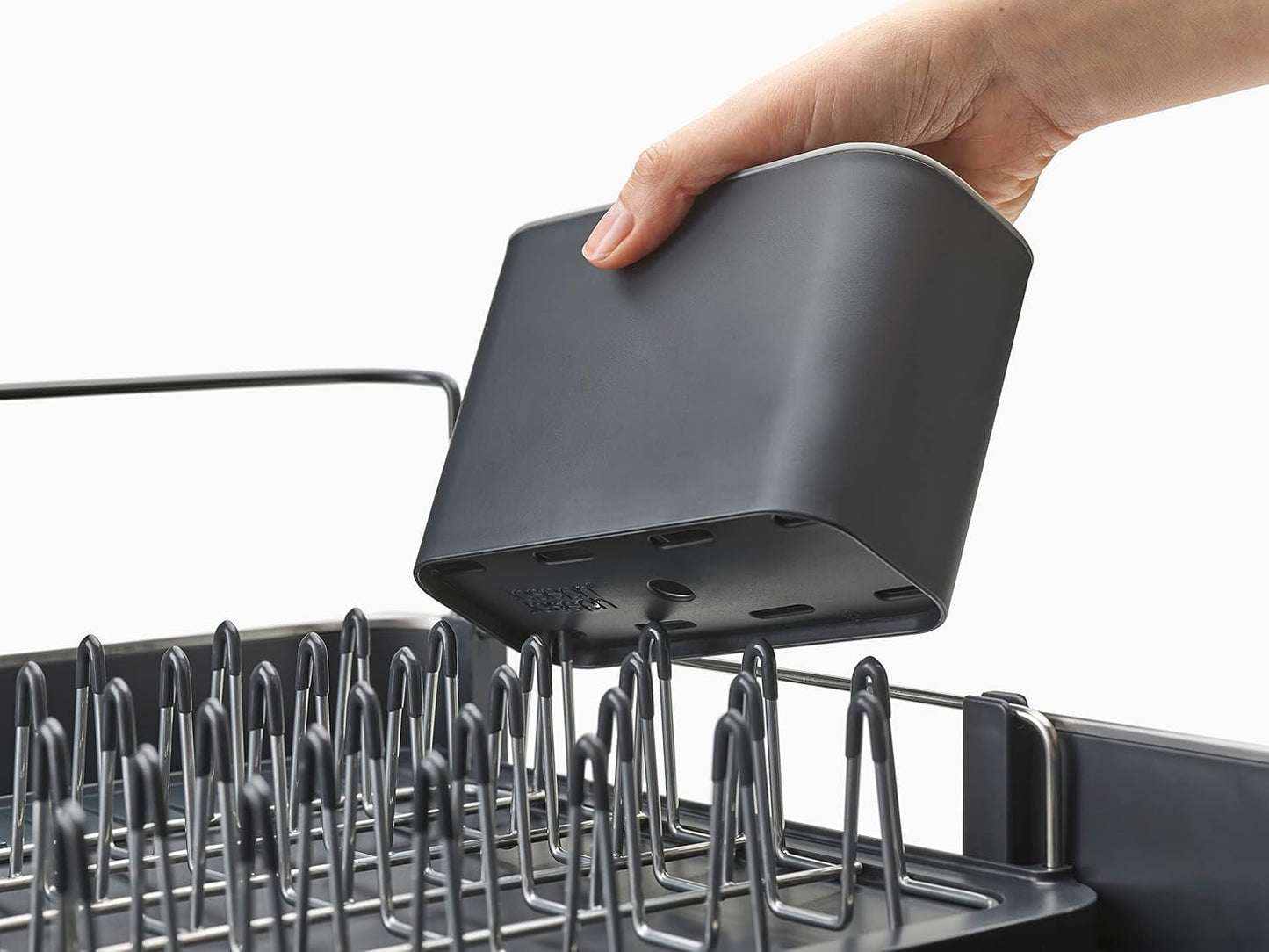 Joseph Joseph Escurridor Extensible en Acero Inoxidable, para Platos y Cubiertos, Bandeja de Drenaje Extraíble, Gris/Carbón