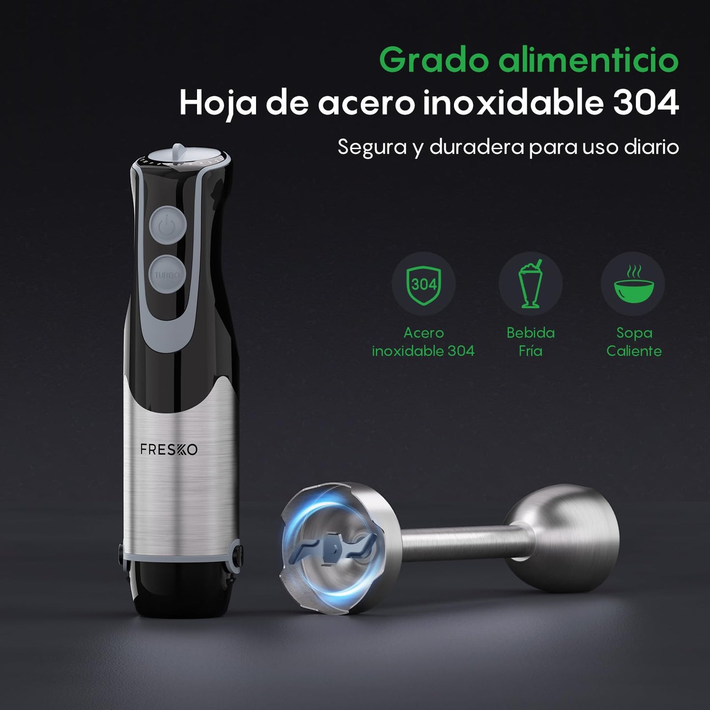 FRESKO Batidora de Mano, 1000W, 12 Velocidades + TURBO, Acero Inoxidable, Incluye Vaso Medidor 700ml