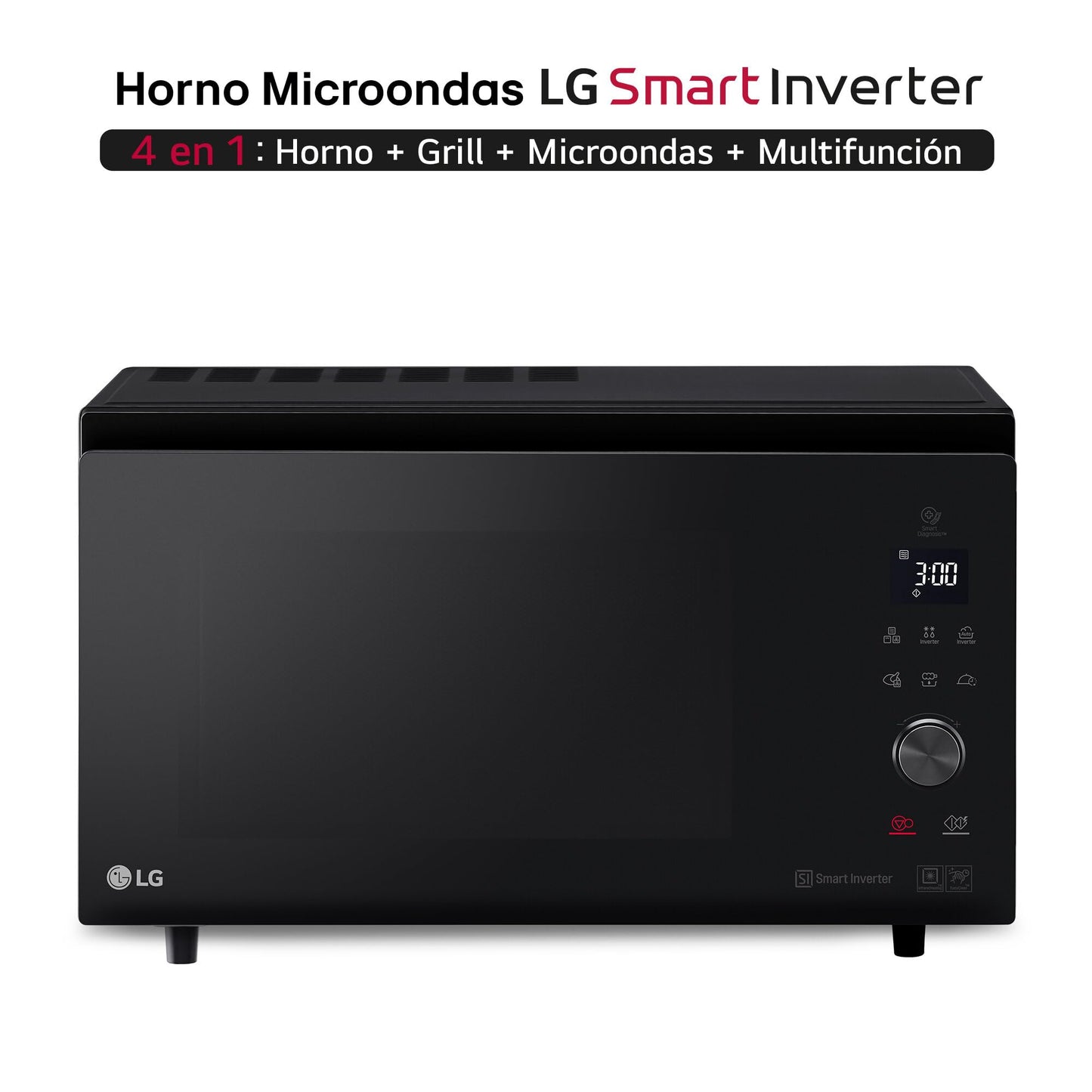 LG MJ3965BPS Horno Microondas 4 en 1, 39 Litros, 1100 W, Display Digital, Smart Inverter y EasyClean, Negro