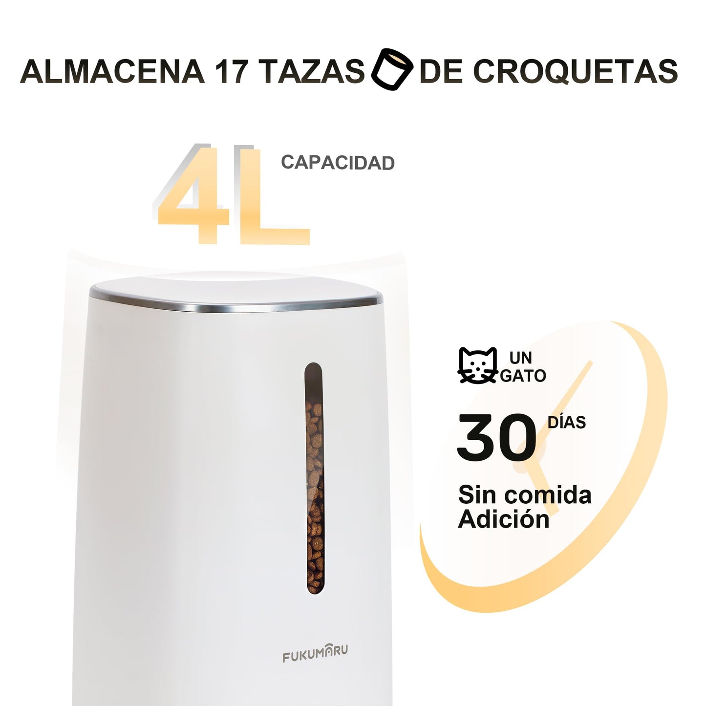 FUKUMARU Comedero Automático WiFi, 4L, con Dos Cuencos, Programa Personalizado, Funciona con Pilas/Cable Eléctrico, Blanco