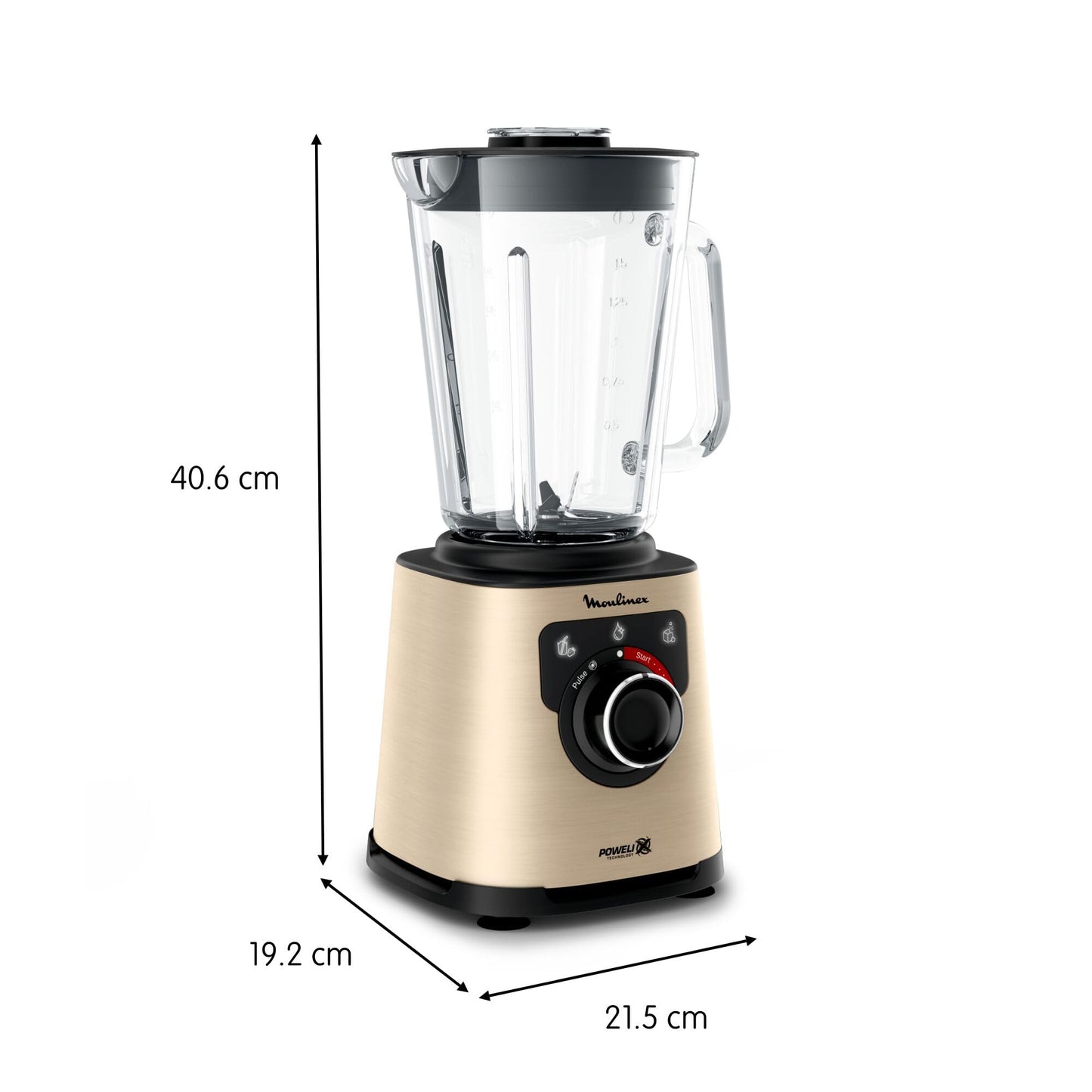 Moulinex Perfect Mix + Batidora de Vaso (1200 W), Cuchillas Powelix, Capacidad 2 L, Sistema de Refrigeración, Tritura Hielo, Limpieza Automática