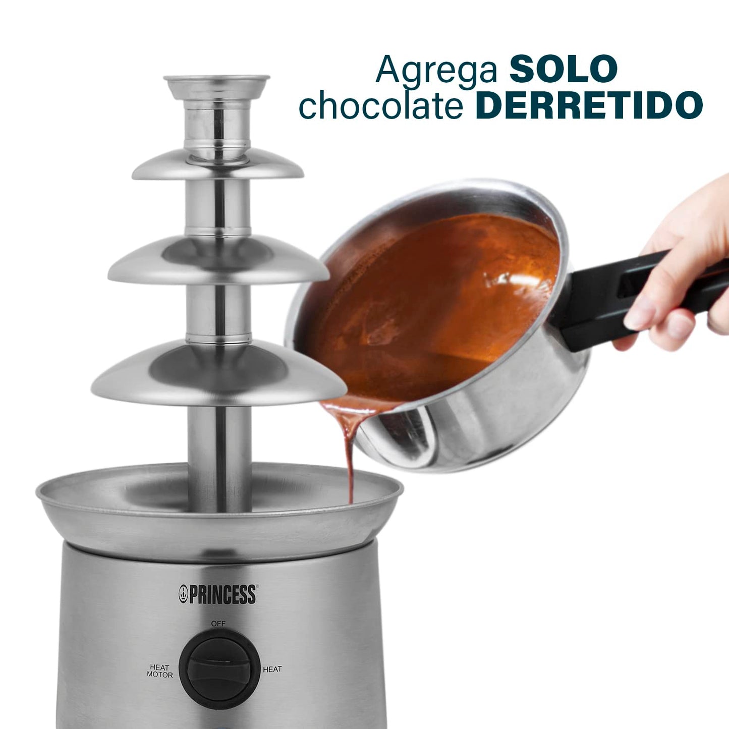 Princess Fuente de Chocolate XXL, 1.1 Litros, 4 Alturas, Acero Inoxidable, 190 W