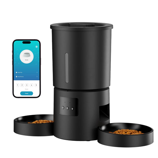 Comedero Gato Automático Doble & App, 5L Dispensador con WiFi 2.4G y Temporizador, para Múltiples Gatos/Perros, Negro
