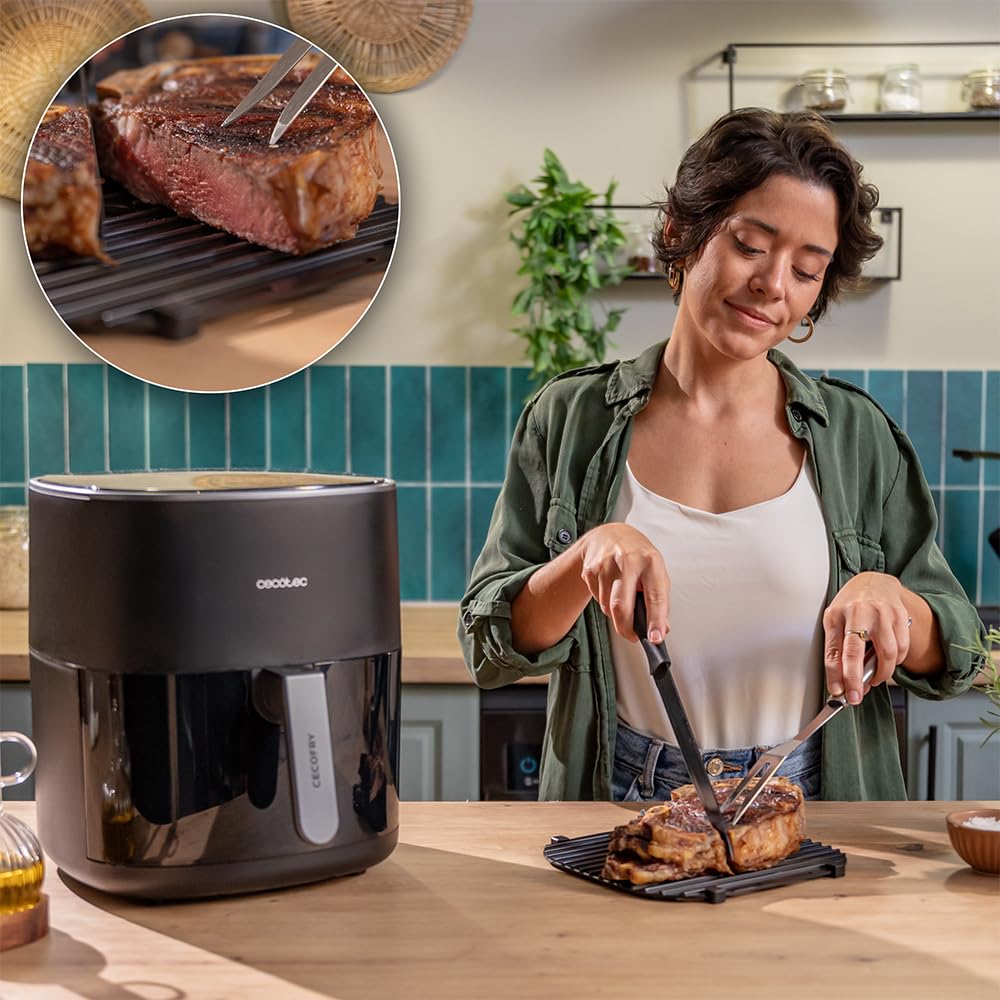 Cecotec Freidora de Aire 6,5L (Cecofry&Grill Duoheat 6500), Doble Resistencia, con Plancha y Grill, 2200W, Digital, Ventana, 40-200°C, 12 Menús