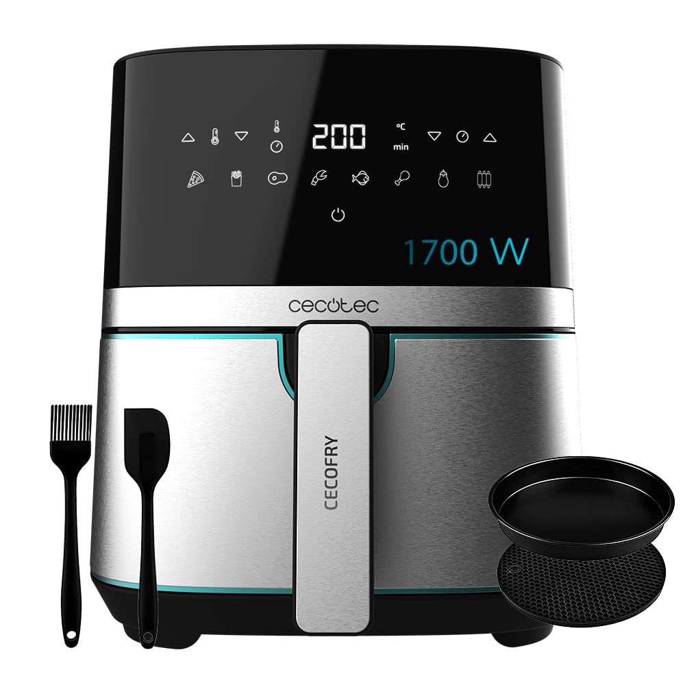 Cecotec Freidora de Aire 5,5 L (Cecofry Full Inox 5500 Pro), 1700 W, Digital Táctil, Acero Inox, 8 Modos, Incluye Accesorios