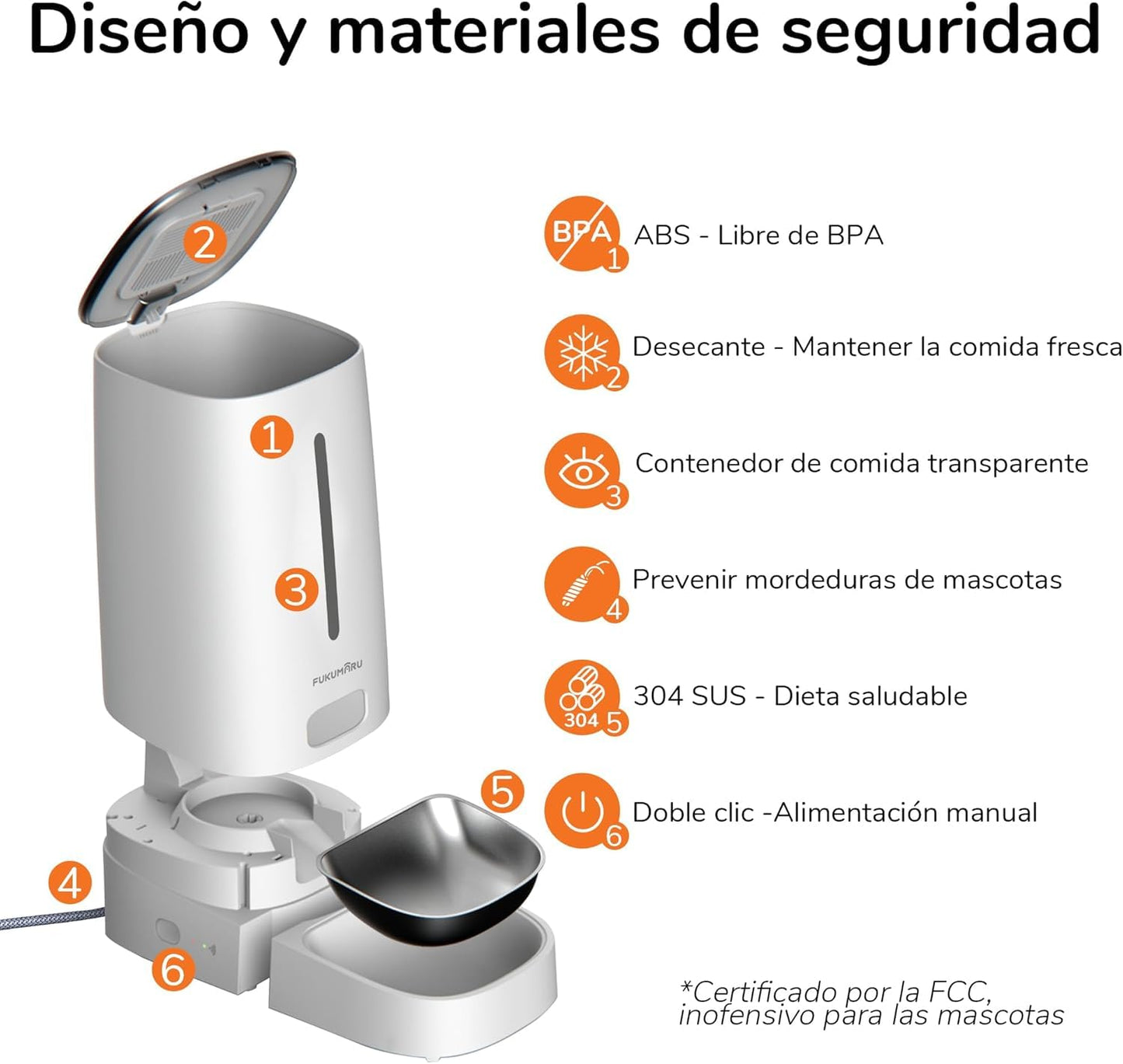 FUKUMARU Comedero Automático WiFi, 4L, con Dos Cuencos, Programa Personalizado, Funciona con Pilas/Cable Eléctrico, Blanco