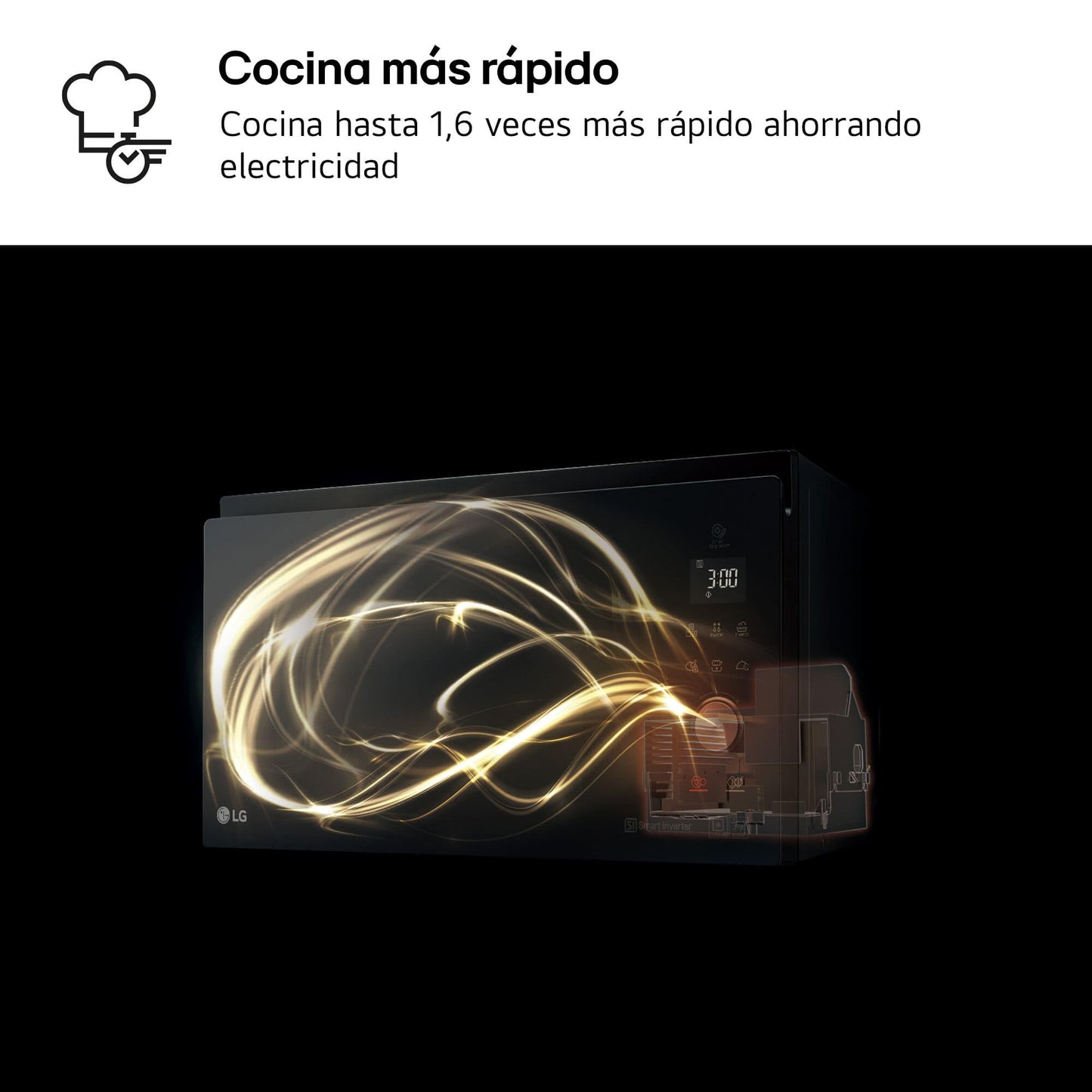 LG MJ3965BPS Horno Microondas 4 en 1, 39 Litros, 1100 W, Display Digital, Smart Inverter y EasyClean, Negro