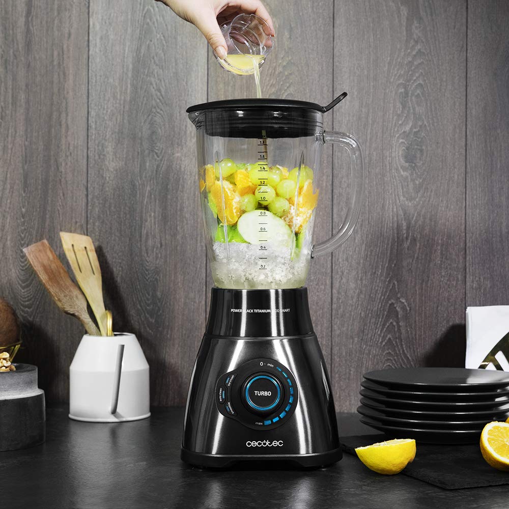 Cecotec Batidora de Vaso Power Black Titanium 2300MAX, 2300W, 1,5L, 5 Velocidades, Jarra Termorresistente