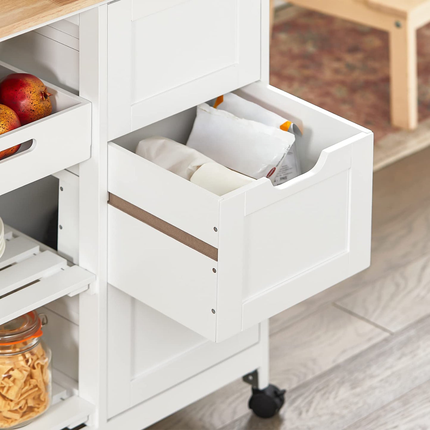 SoBuy Carro de Almacenamiento/Mueble Auxiliar de Cocina, Carrito de Servir, con 3 Cajones y 3 Estantes, Blanco, 68 x 38 x 85 cm