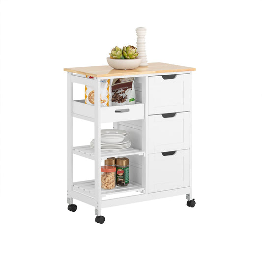 SoBuy Carro de Almacenamiento/Mueble Auxiliar de Cocina, Carrito de Servir, con 3 Cajones y 3 Estantes, Blanco, 68 x 38 x 85 cm