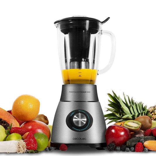 Cecotec Batidora de Vaso Power Black Titanium 2300MAX, 2300W, 1,5L, 5 Velocidades, Jarra Termorresistente