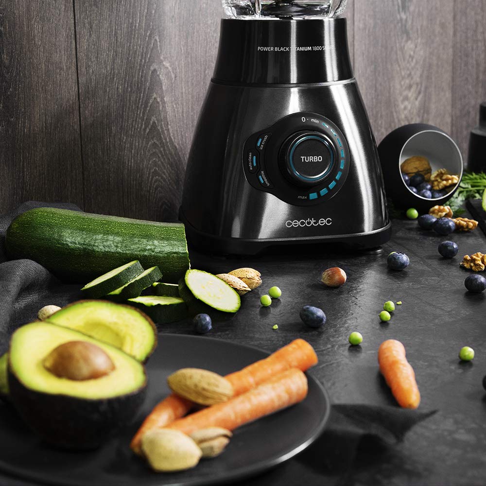 Cecotec Batidora de Vaso Power Black Titanium 2300MAX, 2300W, 1,5L, 5 Velocidades, Jarra Termorresistente