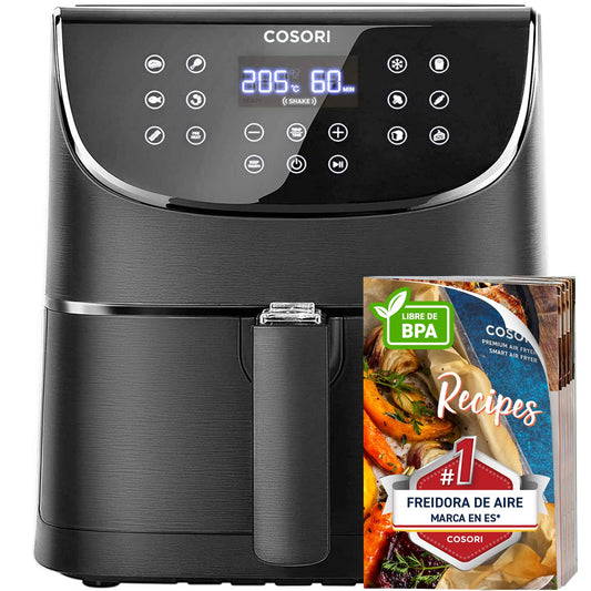 Cosori Freidora de Aire 5.5L, Interior Metálico, Calefacción Uniforme, 100 Recetas, 1700W