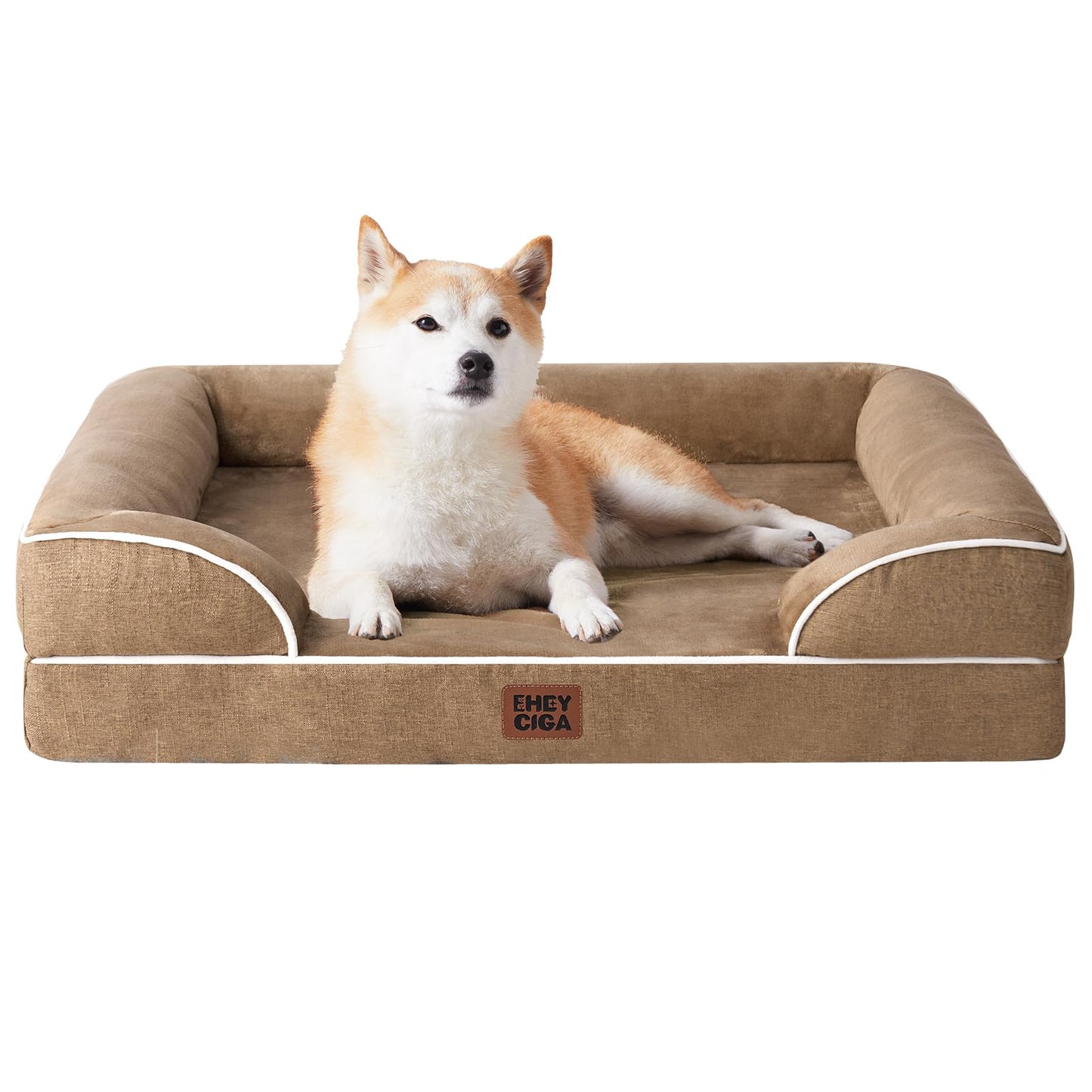 EHEYCIGA Cama Perro Grande (89x56x16cm), Colchón Impermeable Lavable, Espuma Viscoelástica, Sofá Desmontable, Camello