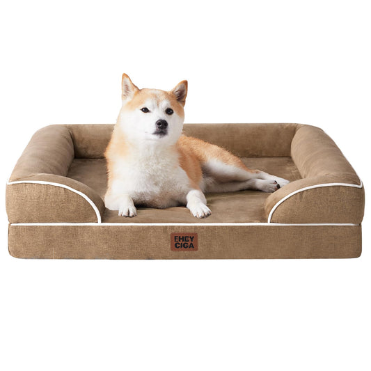 EHEYCIGA Cama Perro Grande (89x56x16cm), Colchón Impermeable Lavable, Espuma Viscoelástica, Sofá Desmontable, Camello