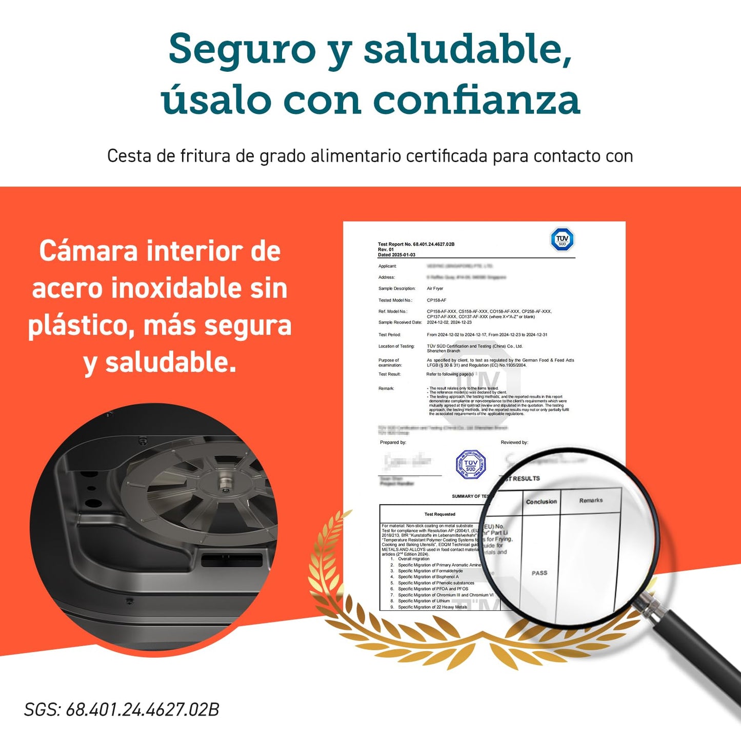 Cosori Freidora de Aire 5.5L, Interior Metรกlico, Calefacciรณn Uniforme, 100 Recetas, 1700W