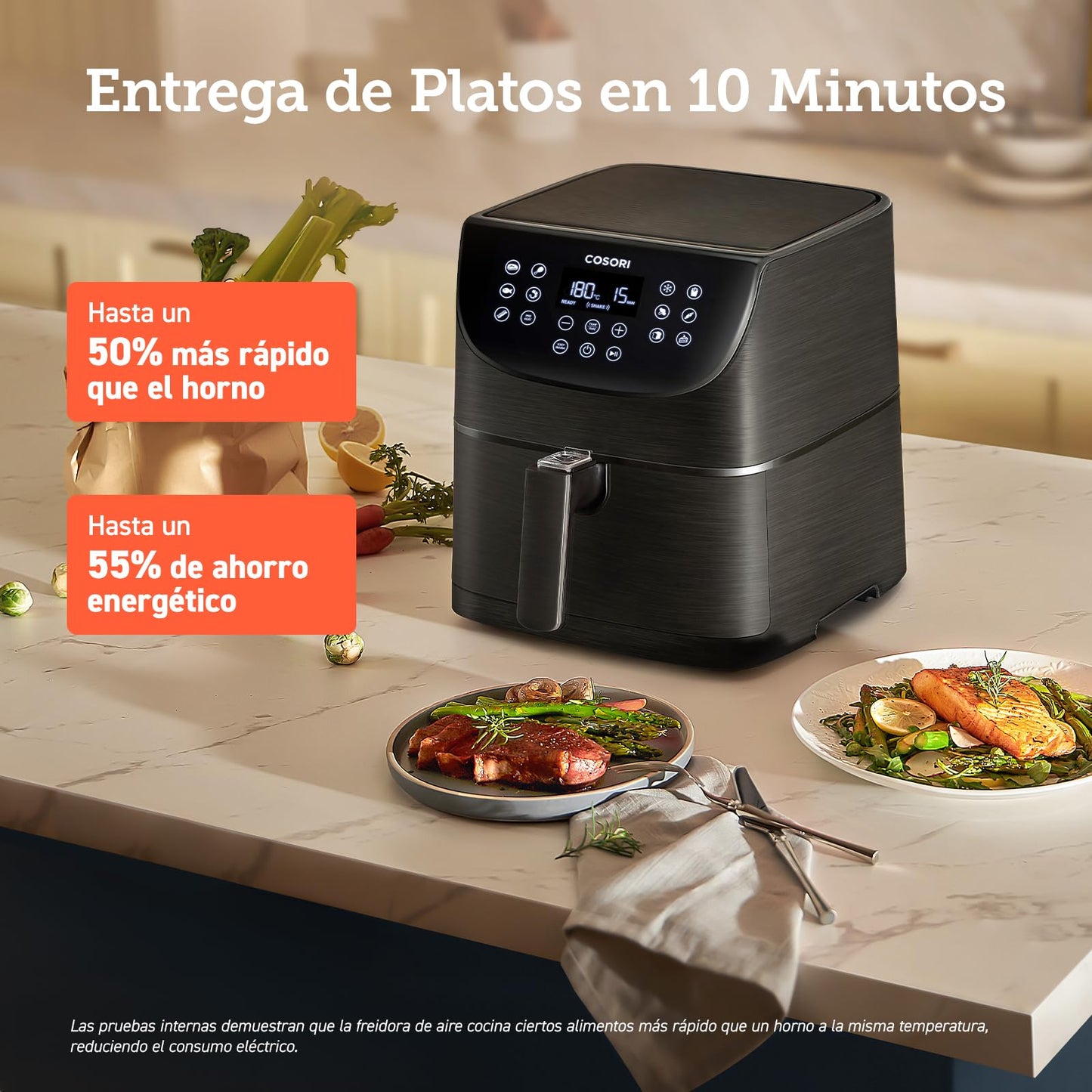Cosori Freidora de Aire 5.5L, Interior Metรกlico, Calefacciรณn Uniforme, 100 Recetas, 1700W
