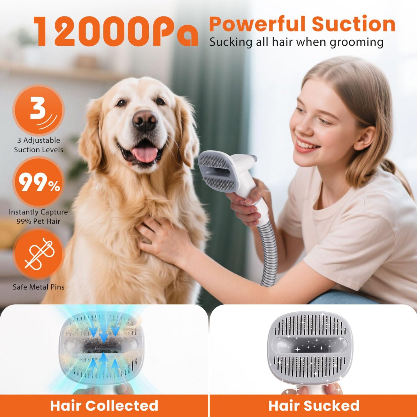 Nobleza Aspirador Pelos Mascotas 2.5L, Cortapelos con Aspiradora, 12000Pa, 7 en 1