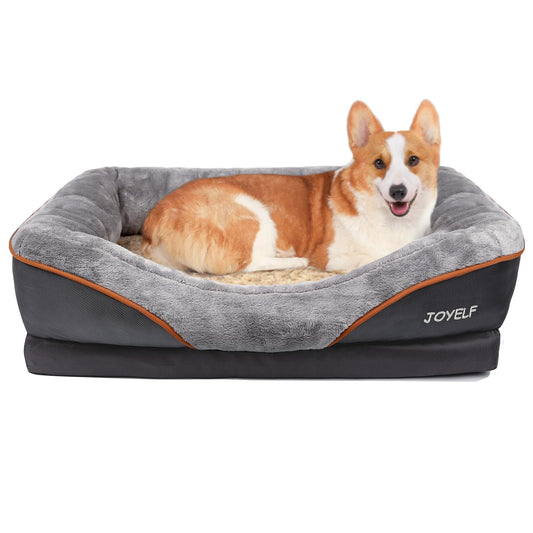 JOYELF Cama Mediana para Perros, Espuma Viscoelástica, Ortopédica y Sofá, Funda Extraíble Lavable, Incluye Juguete Chirriador