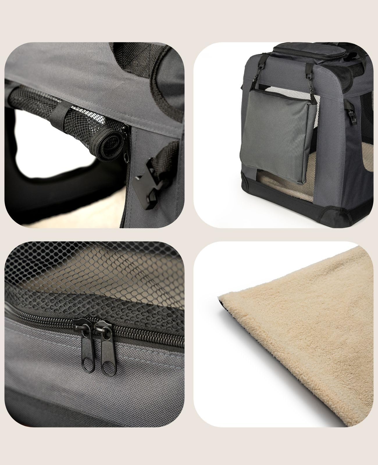 lionto Transportín Plegable para Perros, Bolsa Transportín/Autobox, 70x52x50 cm (Talla L), Gris