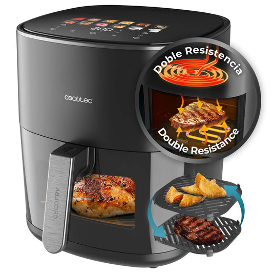 Cecotec Freidora de Aire 6,5L (Cecofry&Grill Duoheat 6500), Doble Resistencia, con Plancha y Grill, 2200W, Digital, Ventana, 40-200°C, 12 Menús