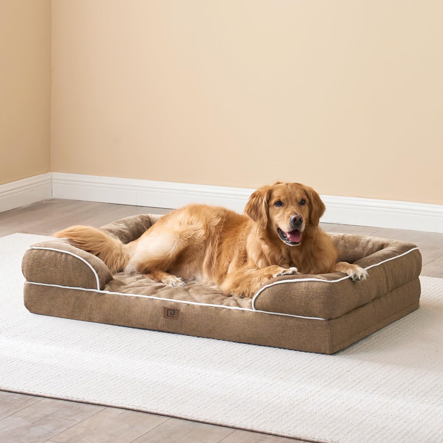 EHEYCIGA Cama Perro Grande (89x56x16cm), Colchón Impermeable Lavable, Espuma Viscoelástica, Sofá Desmontable, Camello