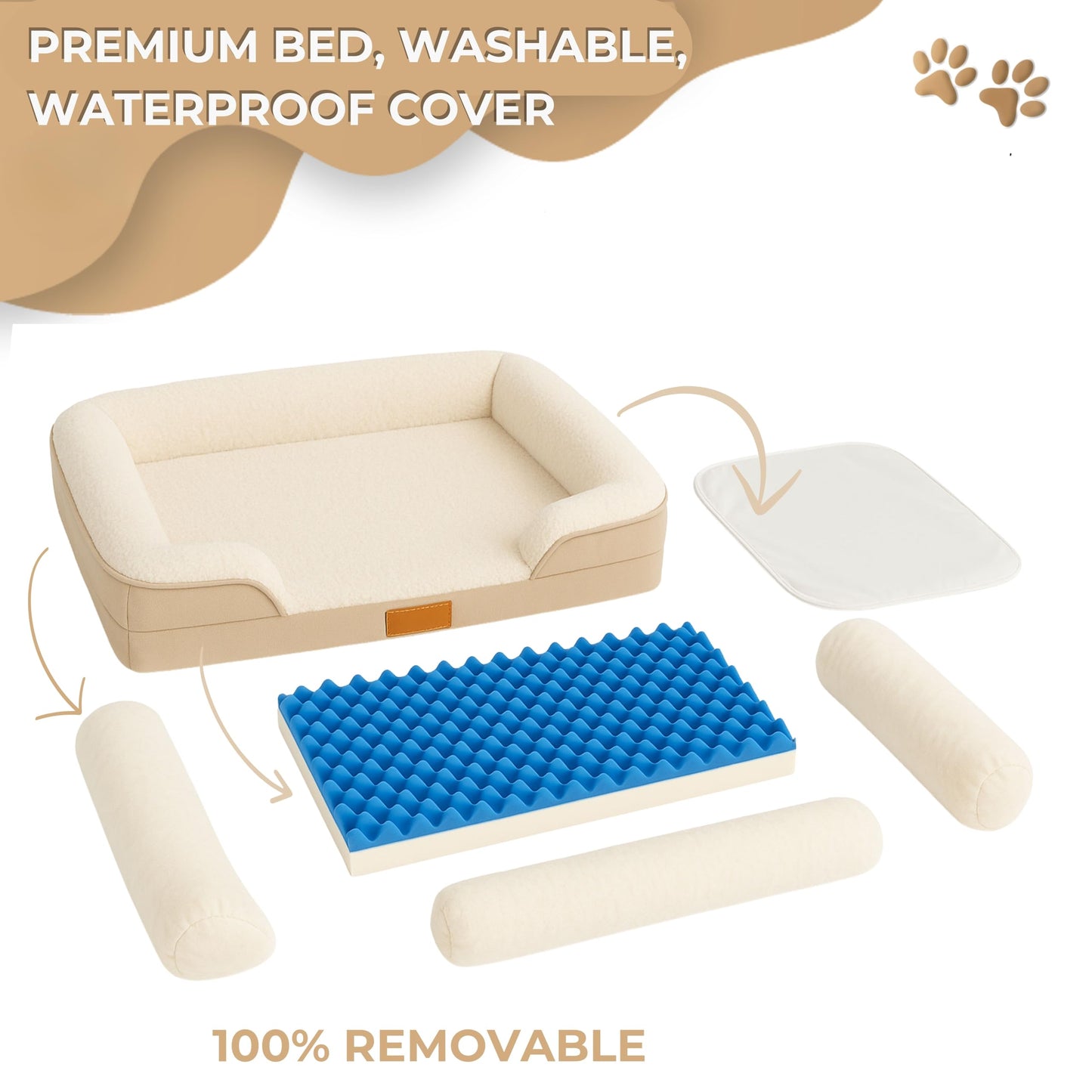 VEEL PET Cama Perro Pequeño, Espuma Memory Foam Viscoelástica, Ortopédica, Lavable, Funda Impermeable, Small