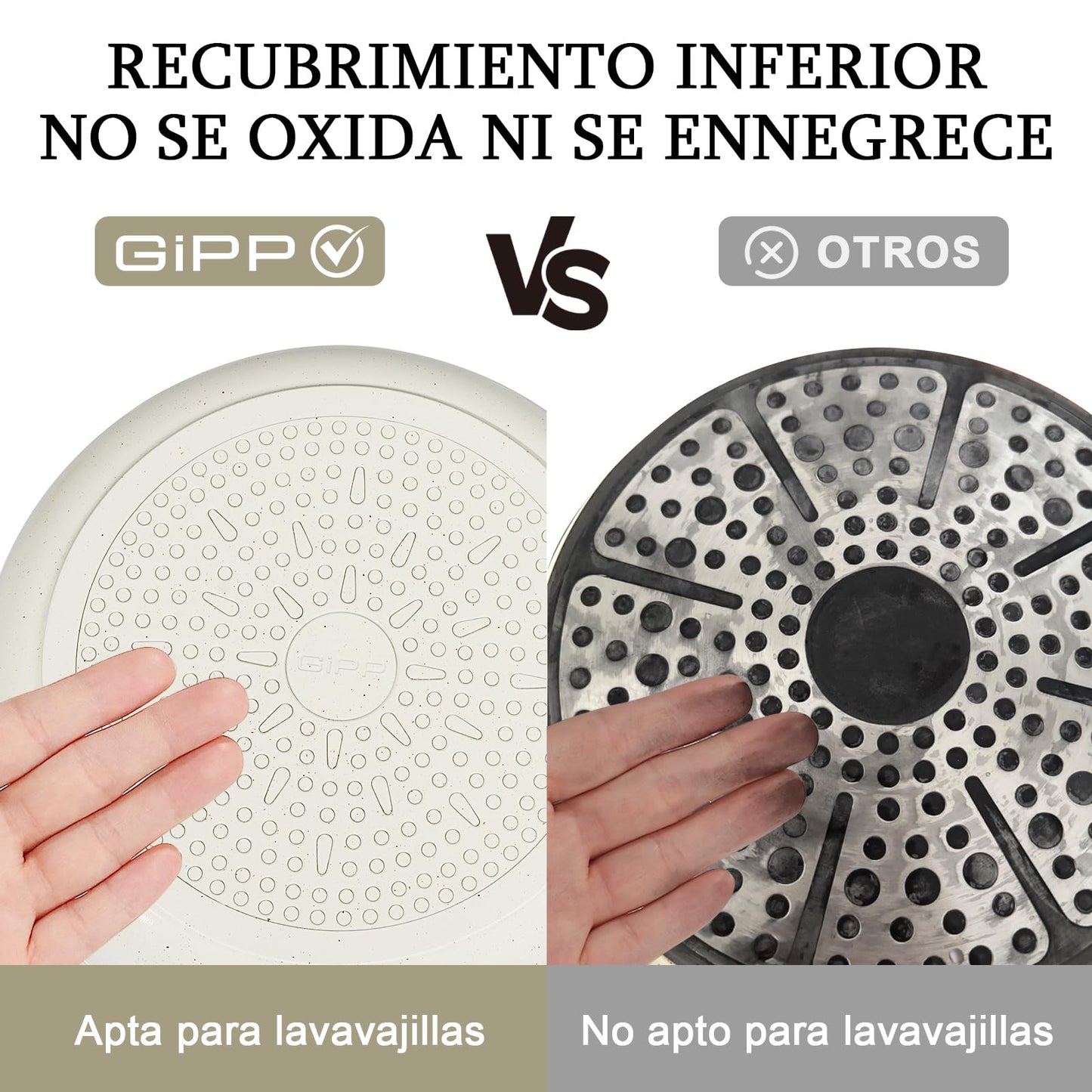 GiPP Juego de Ollas/Sartenes Cerámicas 11 Piezas, Anti-adherente, Mangos Desmontables, Inducción/Horno/Lavavajillas