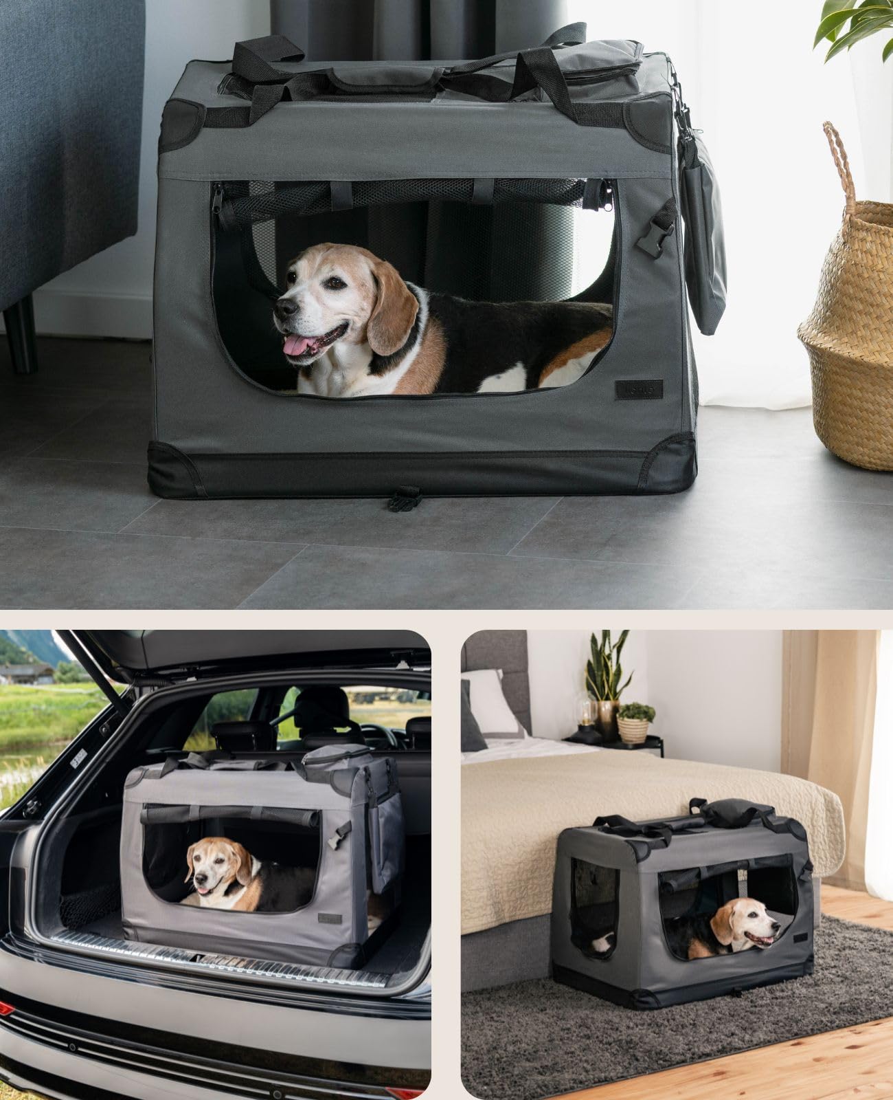 lionto Transportín Plegable para Perros, Bolsa Transportín/Autobox, 70x52x50 cm (Talla L), Gris