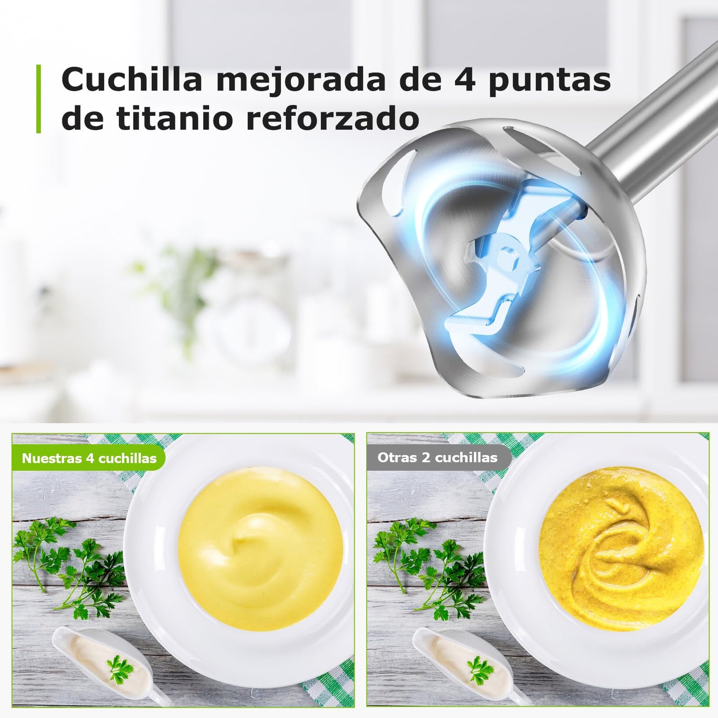 Bonsenkitchen Batidora de Mano, Acero Inoxidable 1000 W, Velocidades Variables, para Sopa, Batidos, Puré, Negro