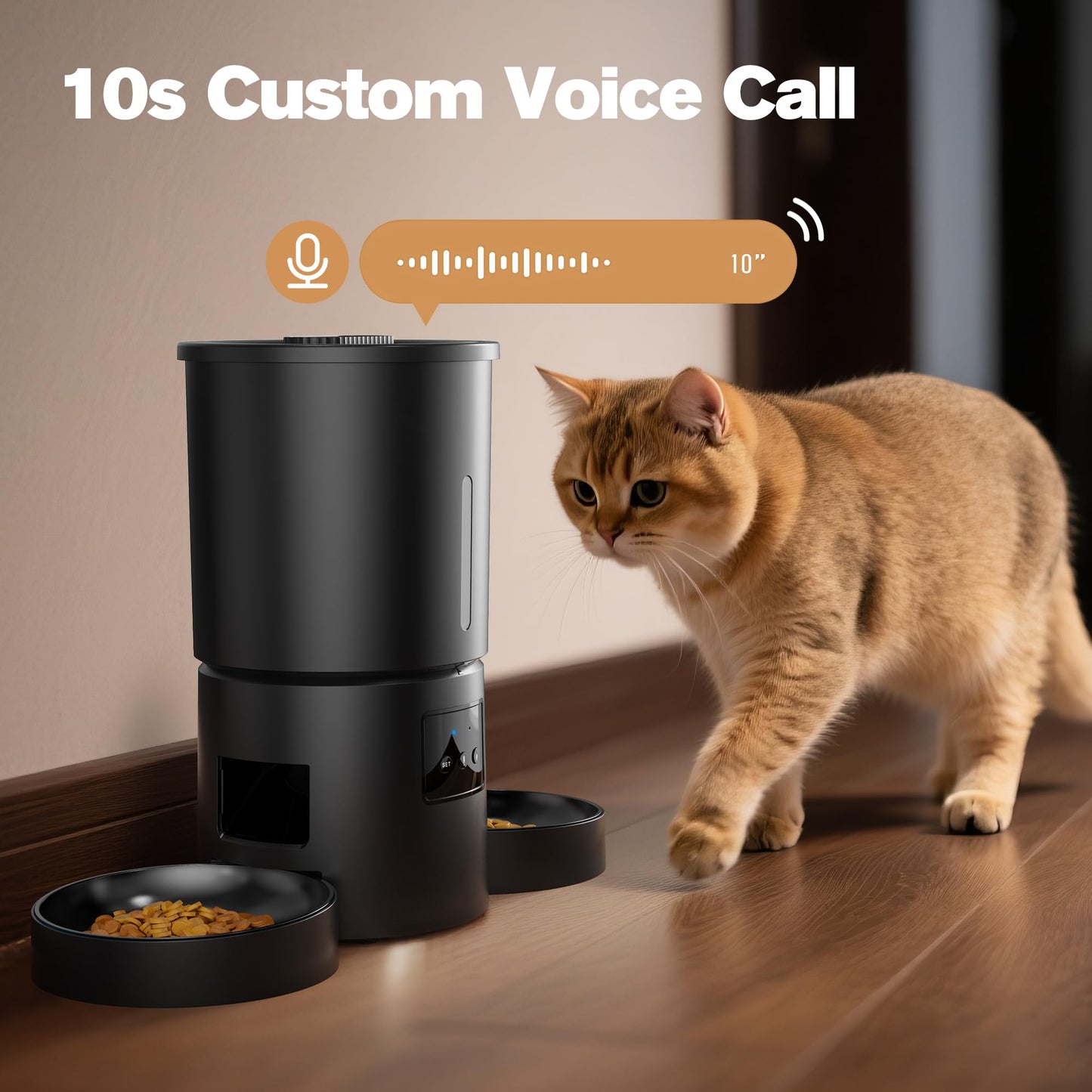 Comedero Gato Automático Doble & App, 5L Dispensador con WiFi 2.4G y Temporizador, para Múltiples Gatos/Perros, Negro