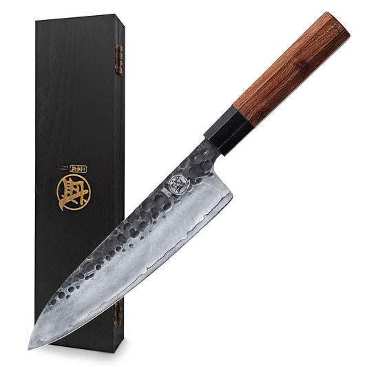 MITSUMOTO SAKARI Cuchillo Gyuto (20 cm), Japonés, Acero Alto Carbono, Forjado a Mano