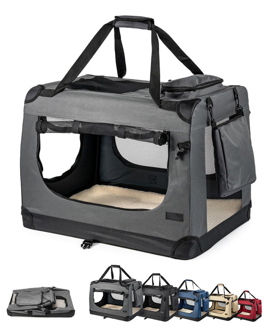 lionto Transportín Plegable para Perros, Bolsa Transportín/Autobox, 70x52x50 cm (Talla L), Gris