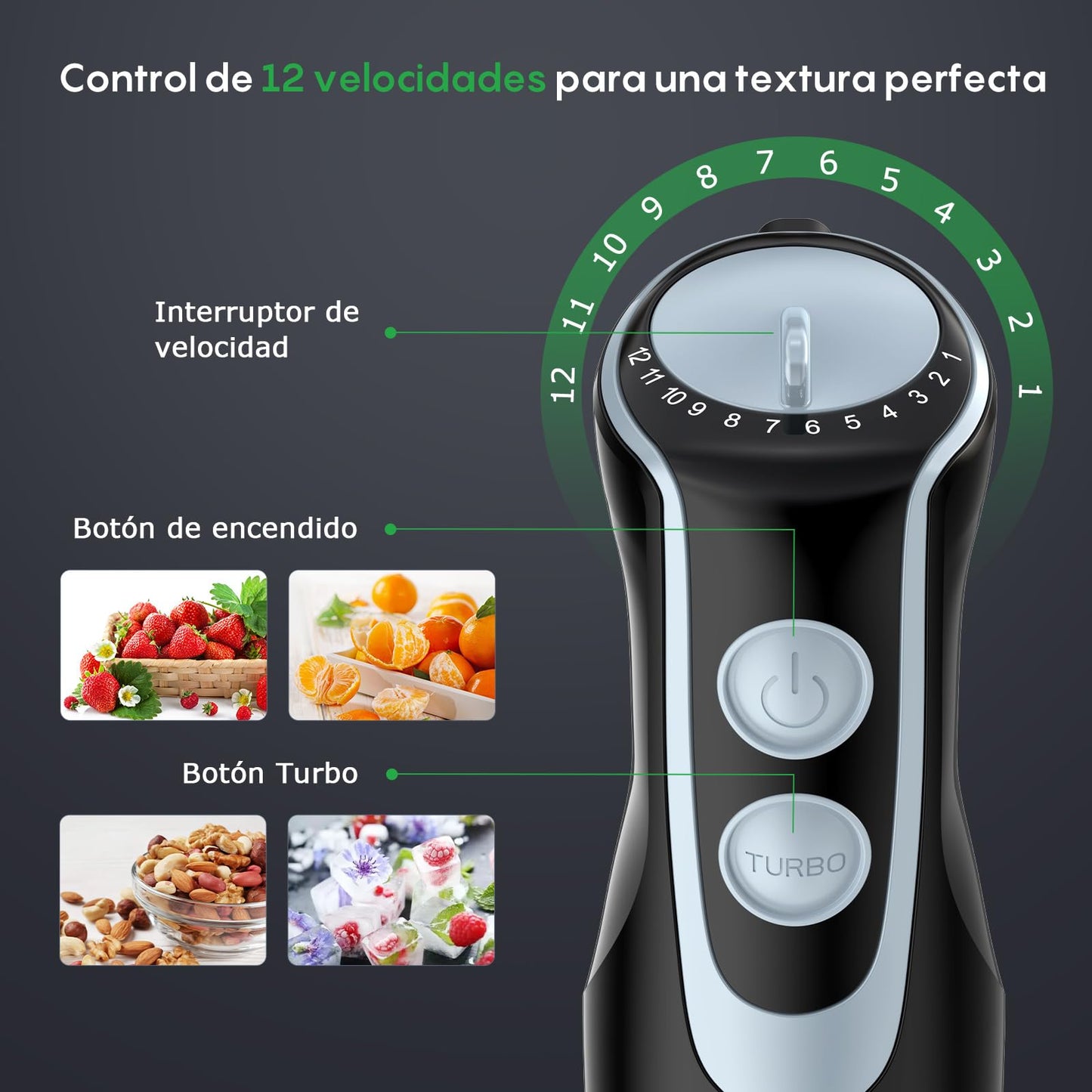 FRESKO Batidora de Mano, 1000W, 12 Velocidades + TURBO, Acero Inoxidable, Incluye Vaso Medidor 700ml