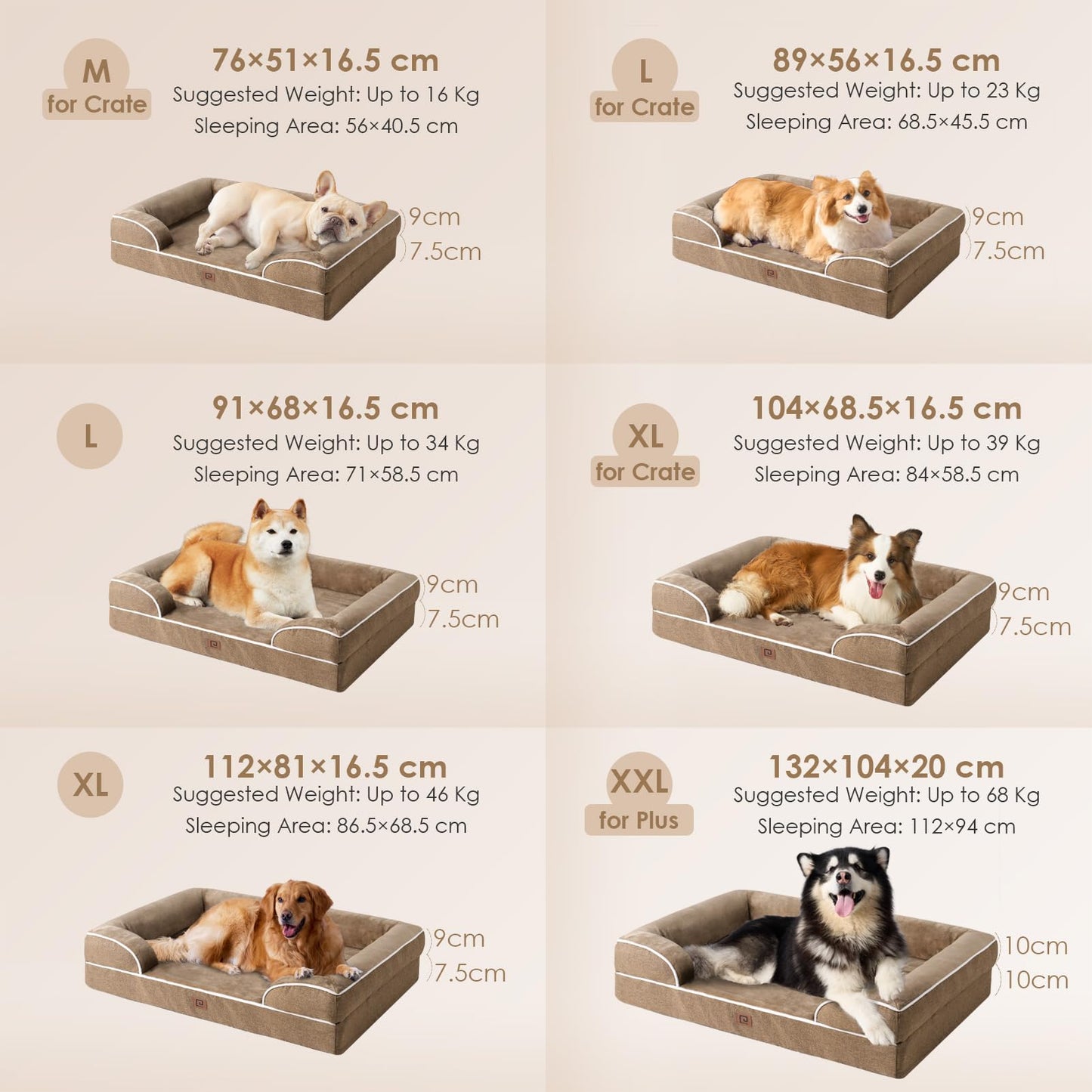 EHEYCIGA Cama Perro Grande (89x56x16cm), Colchón Impermeable Lavable, Espuma Viscoelástica, Sofá Desmontable, Camello