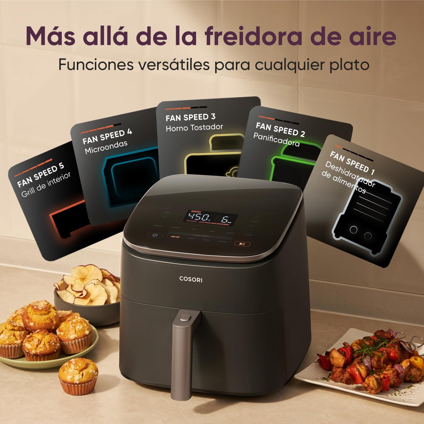 Cosori Freidora de Aire Turbo Blaze 6L, Interior Metálico, Motor DC Exclusivo, 46% Más Rápida, 30°C-230°C, Programas Completos, 27dB Silencioso