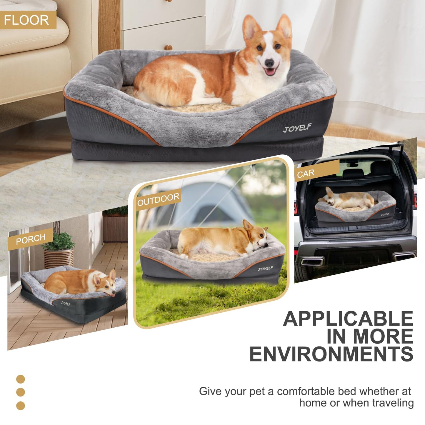 JOYELF Cama Mediana para Perros, Espuma Viscoelástica, Ortopédica y Sofá, Funda Extraíble Lavable, Incluye Juguete Chirriador