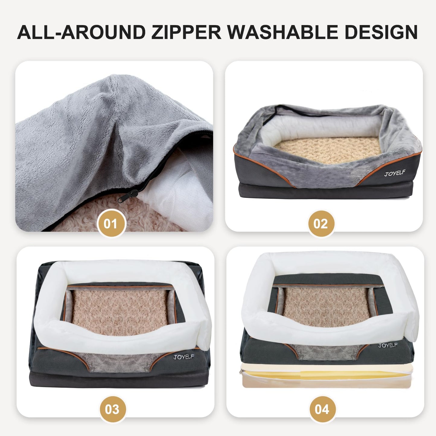 JOYELF Cama Mediana para Perros, Espuma Viscoelástica, Ortopédica y Sofá, Funda Extraíble Lavable, Incluye Juguete Chirriador