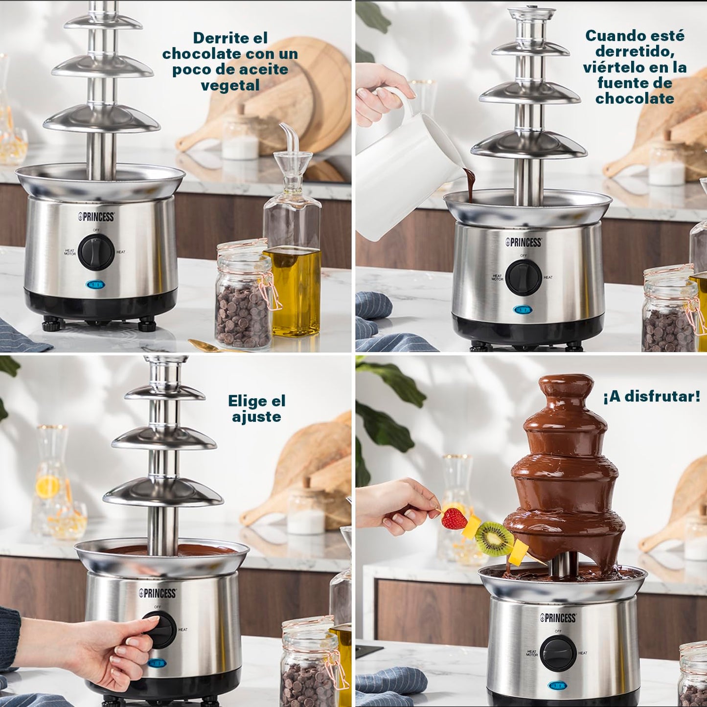 Princess Fuente de Chocolate XXL, 1.1 Litros, 4 Alturas, Acero Inoxidable, 190 W