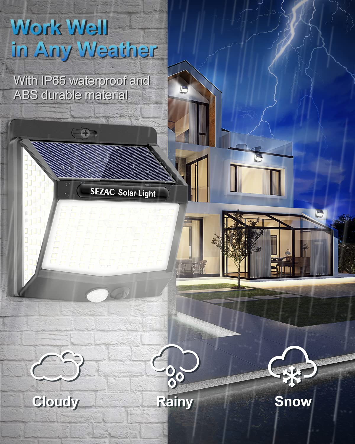 SEZAC Luz Solar Exterior (6 Paq.), 3 Modos, 270°, Sensor de Movimiento, IP65