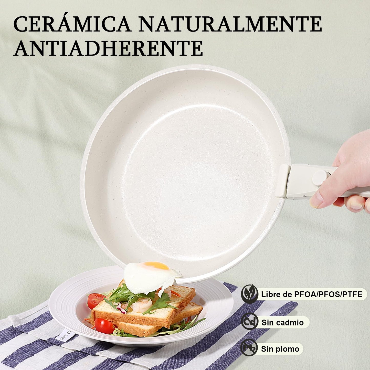 GiPP Juego de Ollas/Sartenes Cerámicas 11 Piezas, Anti-adherente, Mangos Desmontables, Inducción/Horno/Lavavajillas