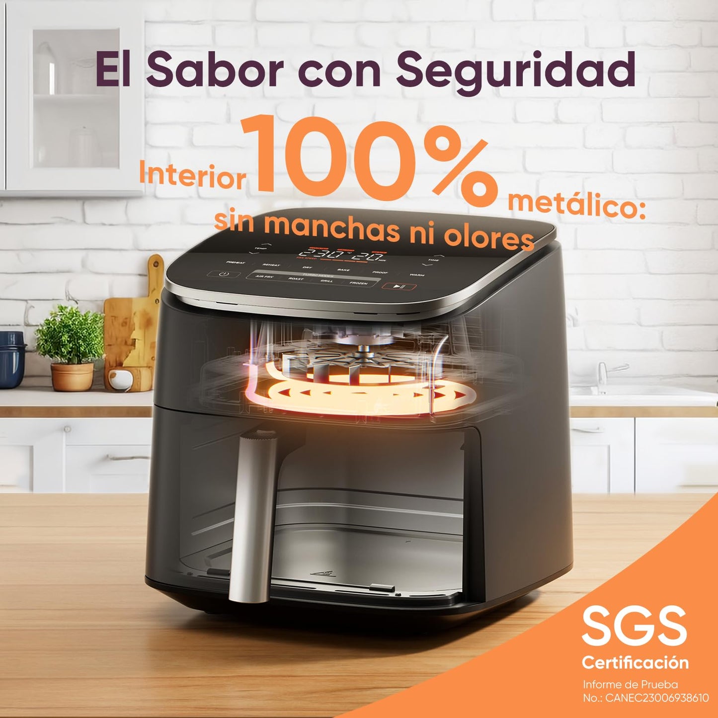 Cosori Freidora de Aire Turbo Blaze 6L, Interior Metálico, Motor DC Exclusivo, 46% Más Rápida, 30°C-230°C, Programas Completos, 27dB Silencioso
