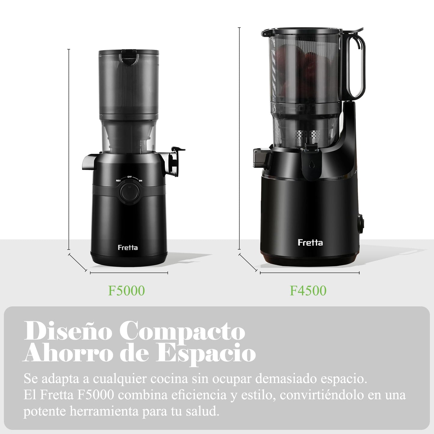 Fretta Extractor de Zumos (Licuadora Prensado en Frío), Apertura 108MM, 1L, 200W Slow Juicer, Fácil Limpieza, Negro